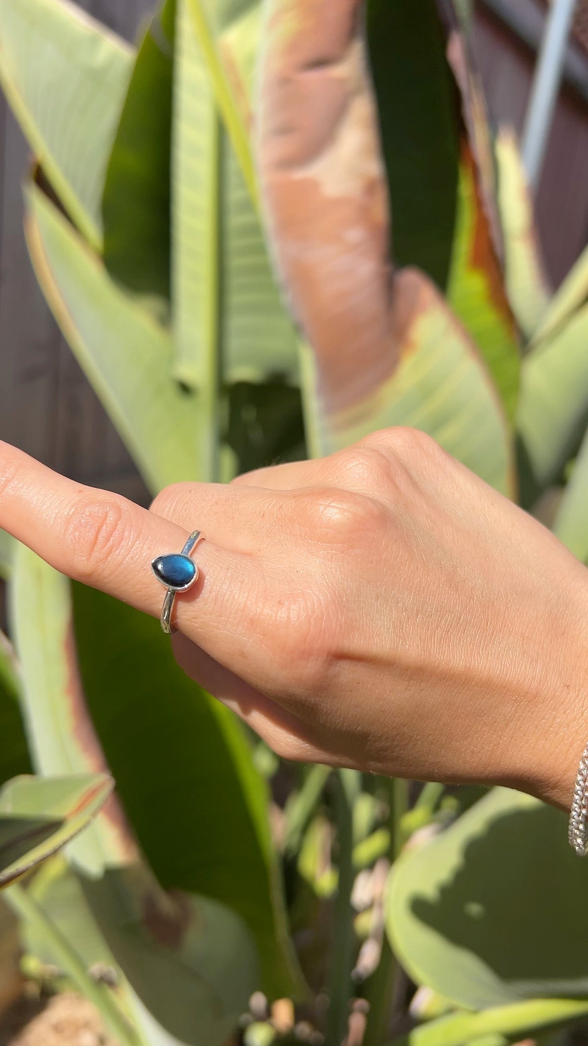 Spectrolite Teardrop Dainty Ring- Size 7.25