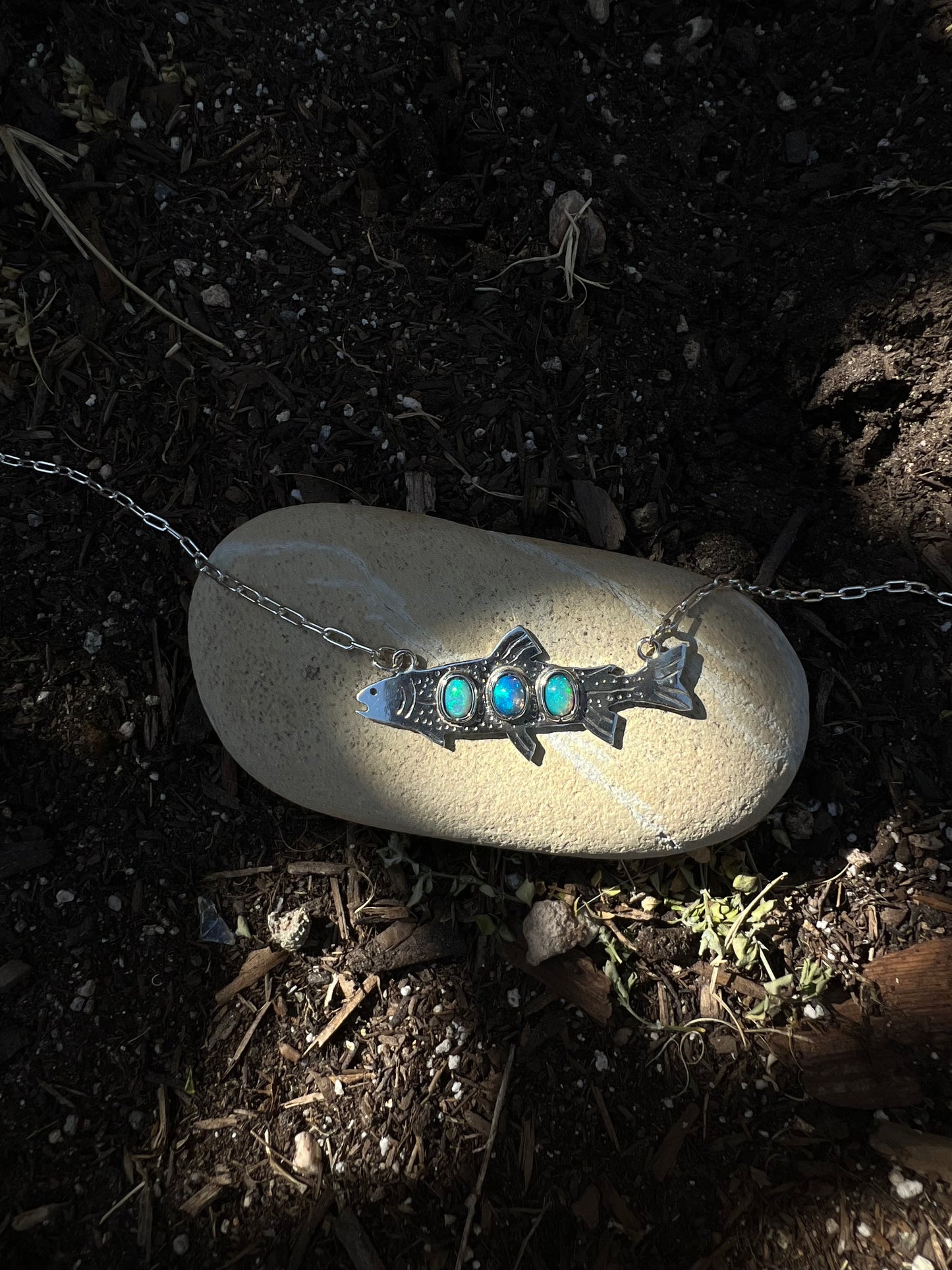 Ethiopian Opal Rainbow Trout Sterling Silver Necklace (One-of-a-Kind)