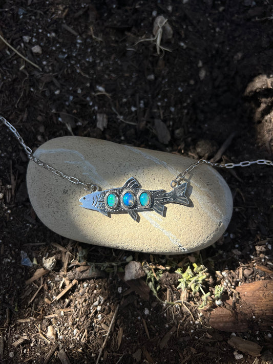 Ethiopian Opal Rainbow Trout Sterling Silver Necklace (One-of-a-Kind)