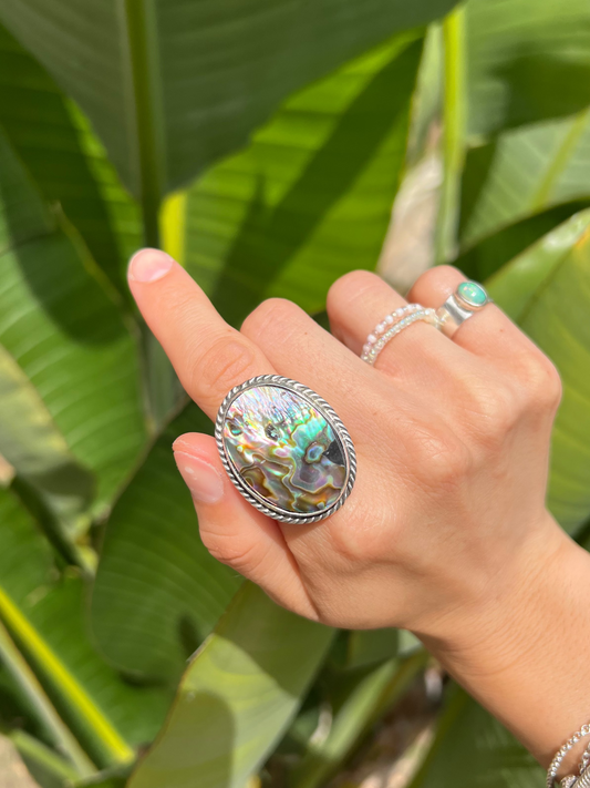 Abalone Shell Twist Silver Ring (One of a Kind) - Size 7.5