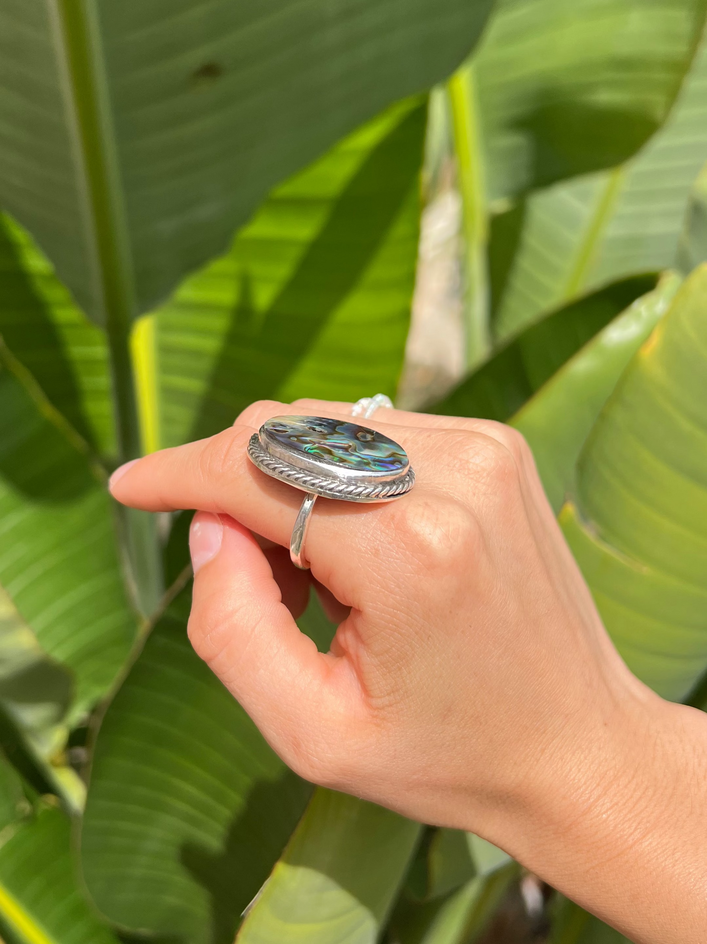 Abalone Shell Twist Silver Ring (One of a Kind) - Size 7.5