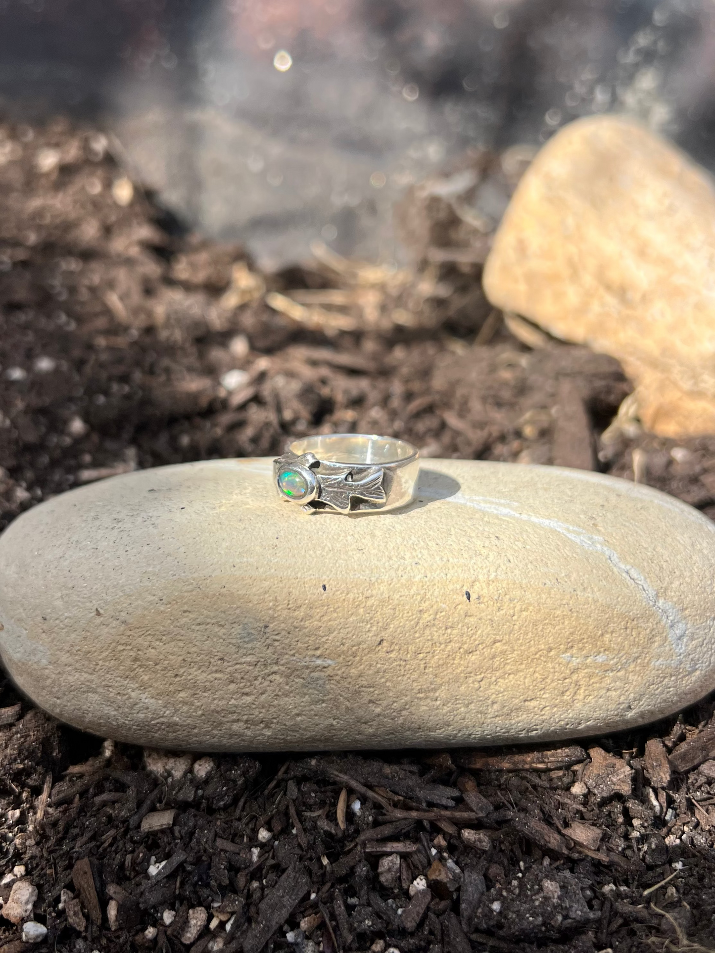 Custom Ethiopian Opal Rainbow Trout Fish Ring- Size 7 (One of a Kind)