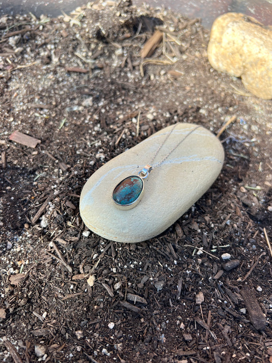 Turquoise Sterling Silver Necklace with Engraving