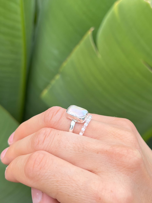 Dainty Square Baroque Pearl Ring - Size 5.75