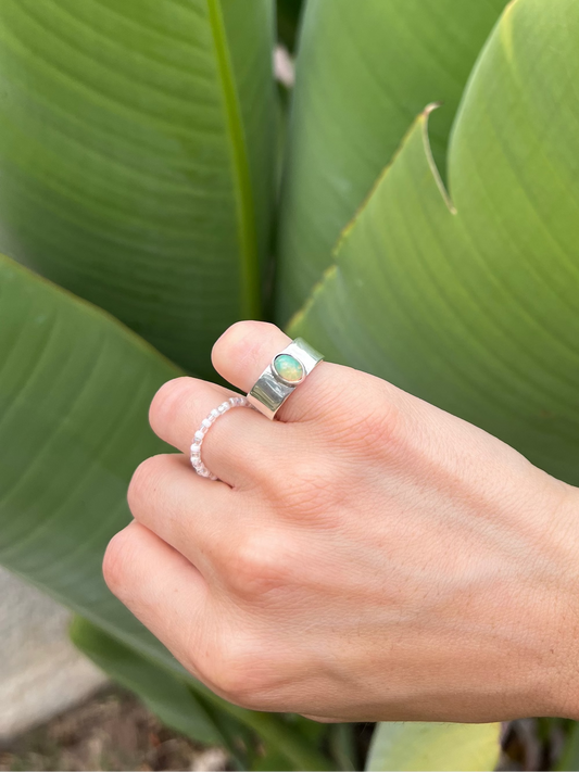 Ethiopian Opal Sterling Silver Pinky Ring - Size 4.5