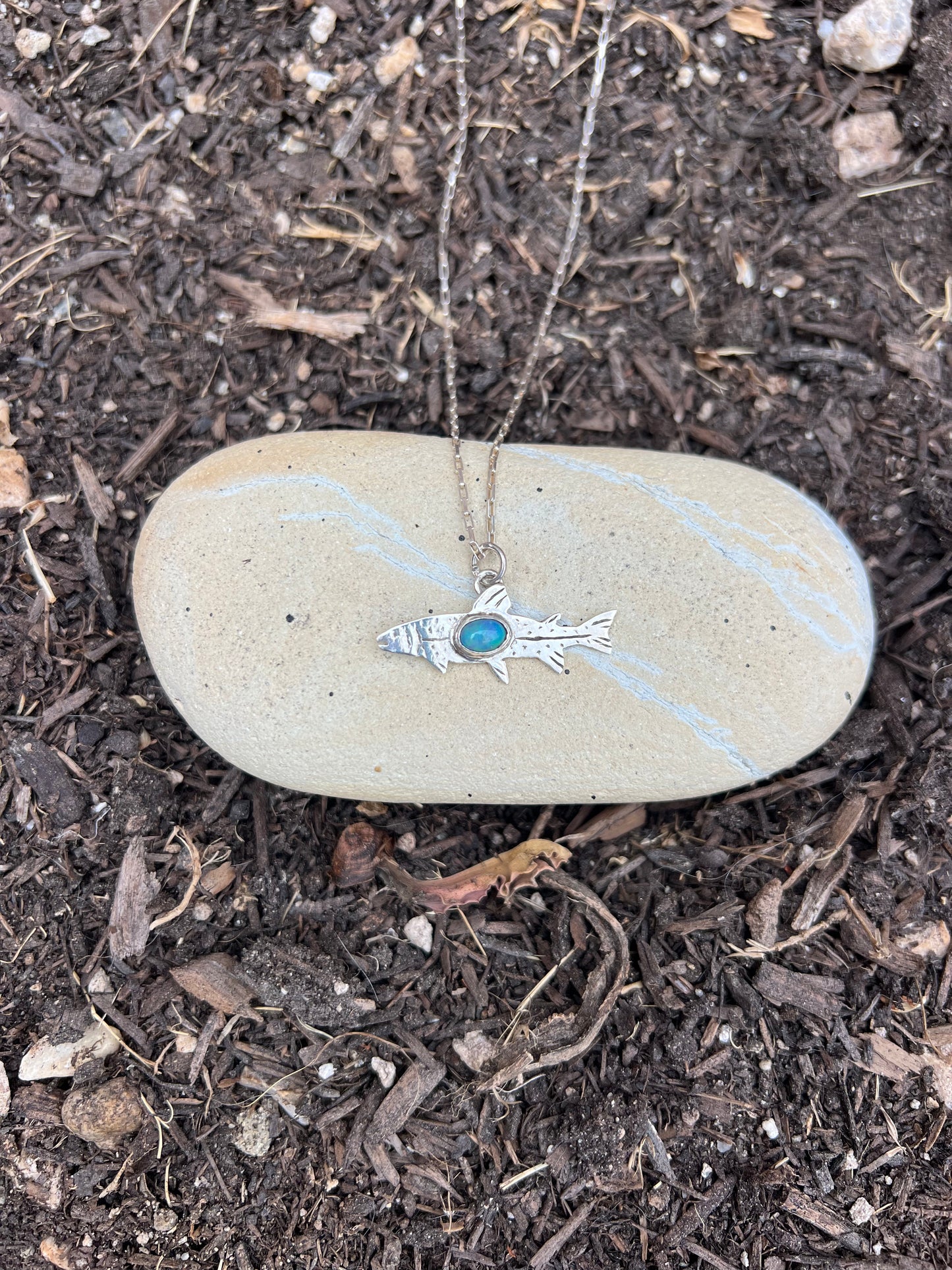 Ethiopian Opal Rainbow Trout Sterling Silver Necklace