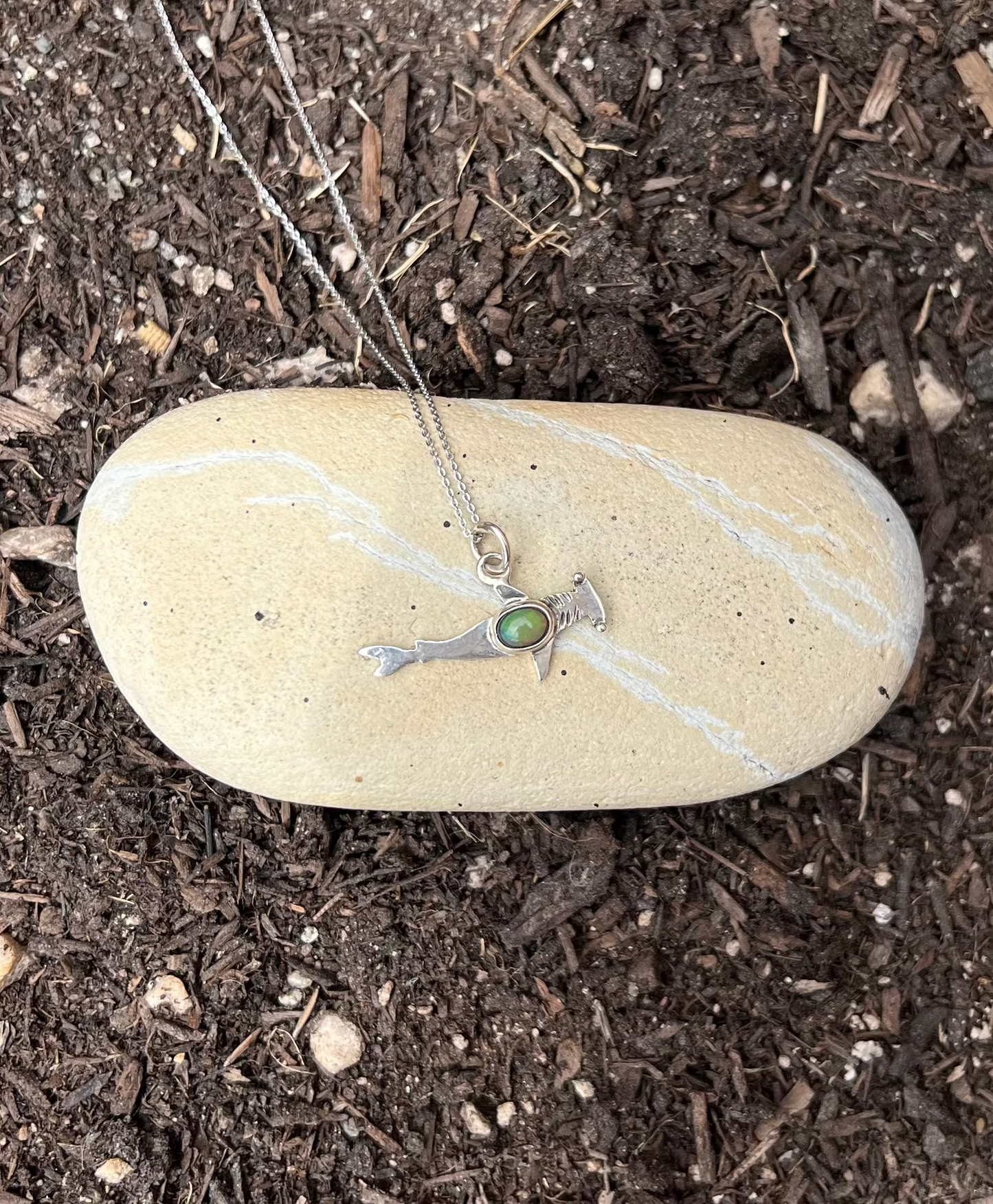 Ethiopian Opal Hammerhead Shark Sterling Silver Necklace