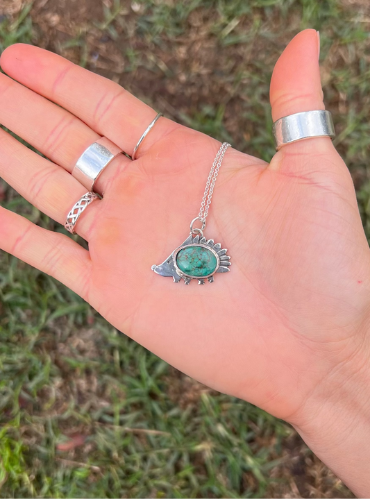 Sterling Silver Turquoise Hedgehog Pendant Necklace