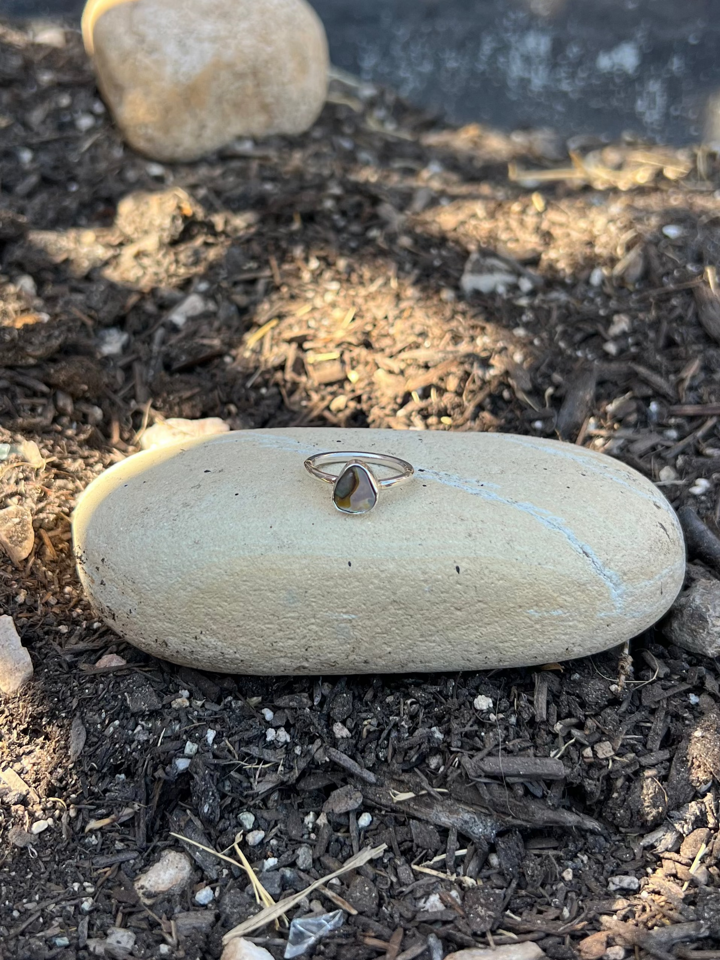 Dainty Triangle Abalone Shell Ring- Size 6.5
