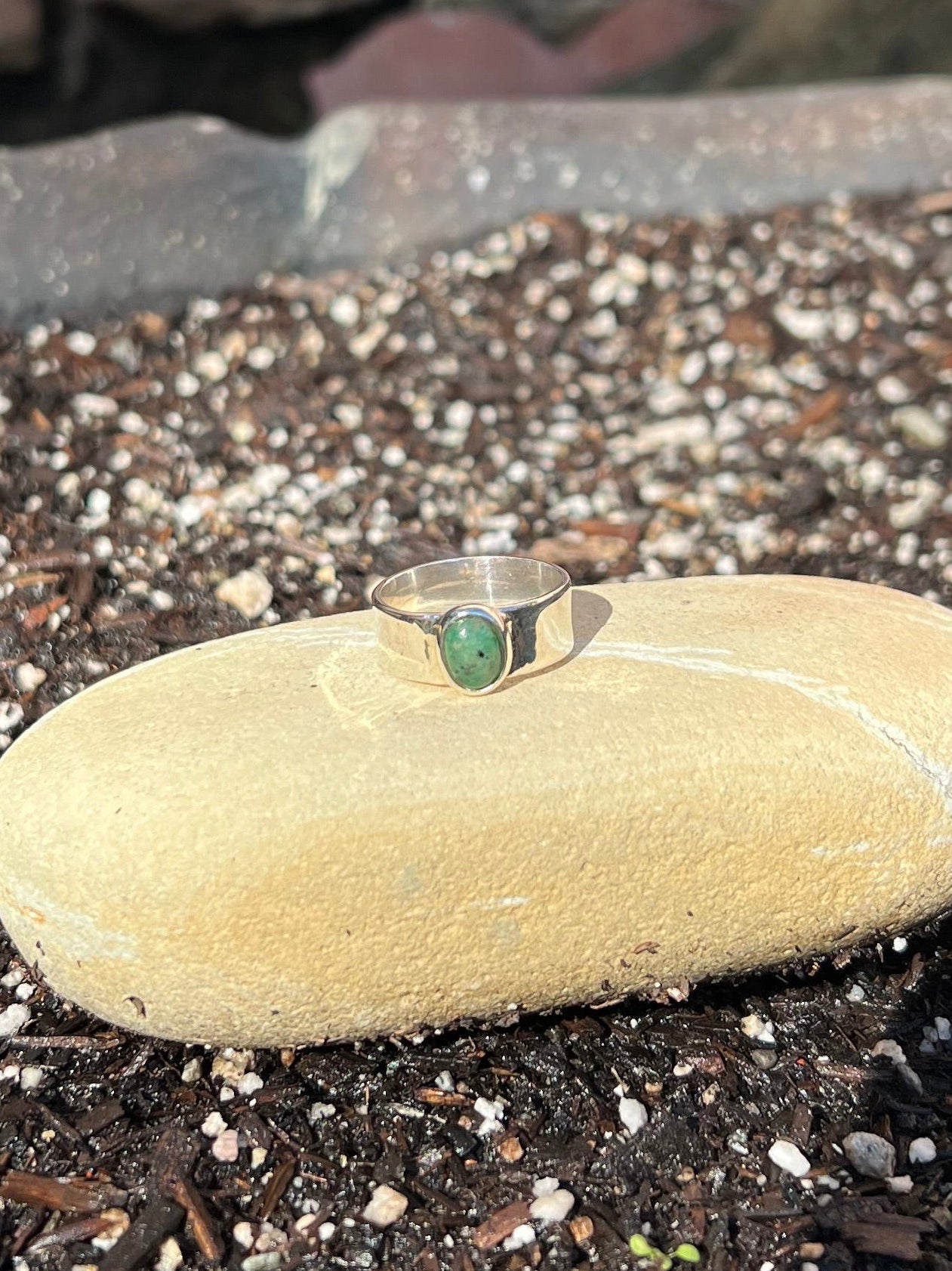 Emerald Sterling Silver Band - Size 9.5