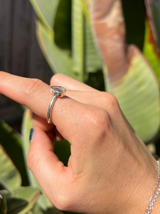 Dainty Triangle Abalone Shell Ring- Size 6.5