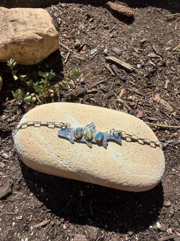 Ethiopian Opal Rainbow Trout Sterling Silver Necklace (Preorder)