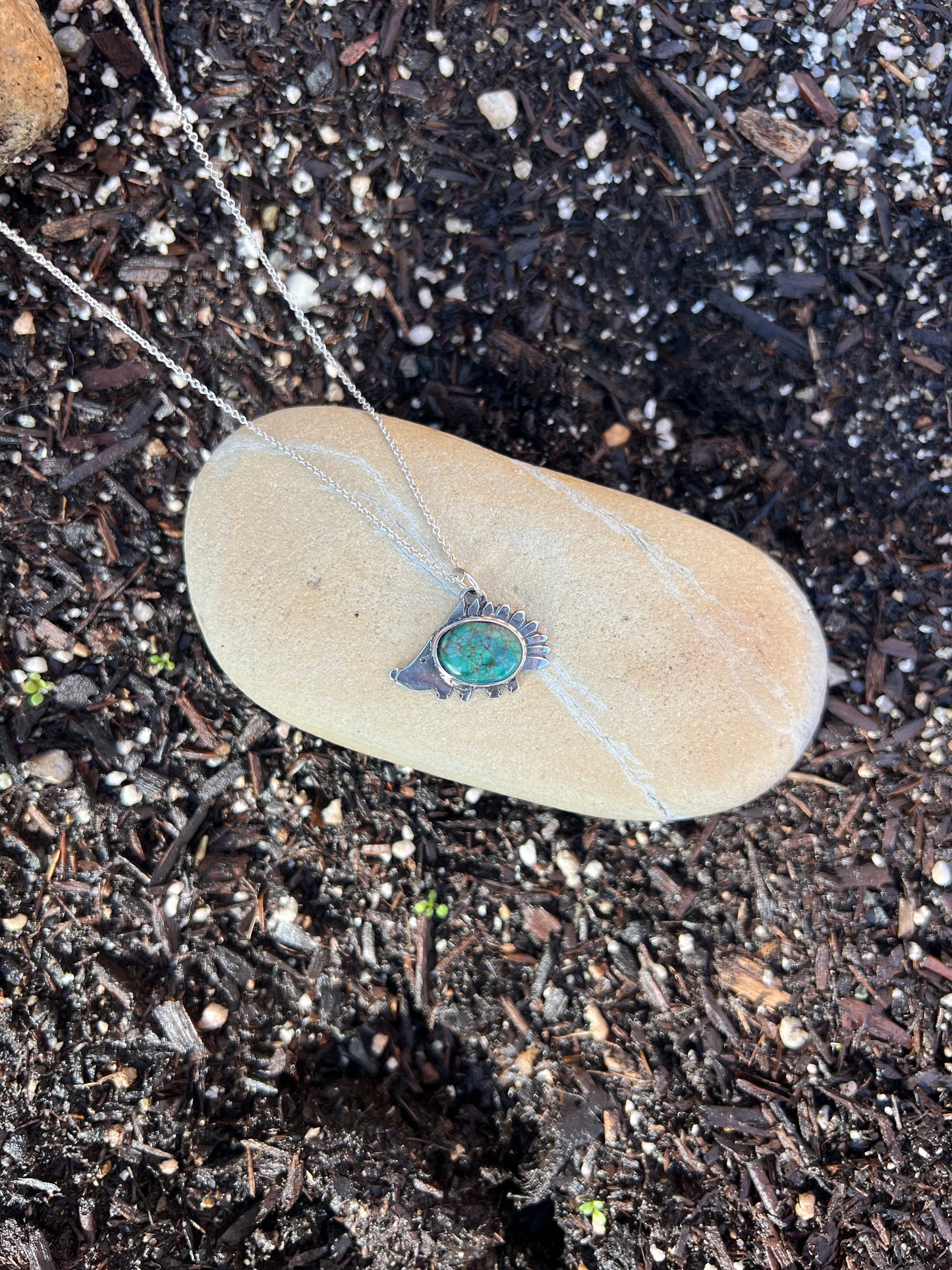 Sterling Silver Turquoise Hedgehog Pendant Necklace