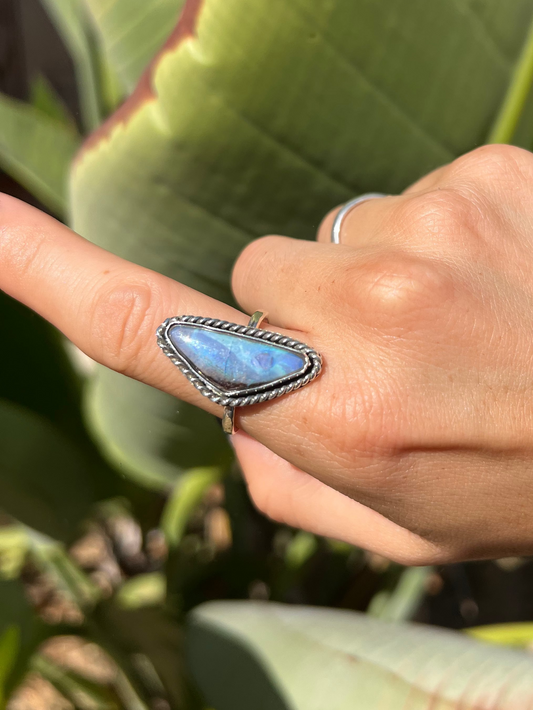 Australian Boulder Opal Twist Ring- Size 8.25