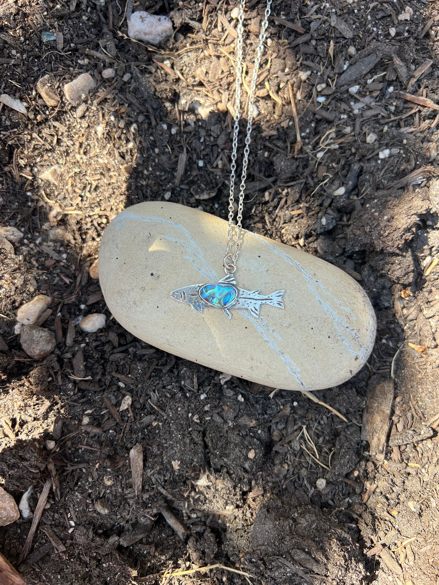 Abalone Rainbow Trout Sterling Silver Necklace (One of a Kind)