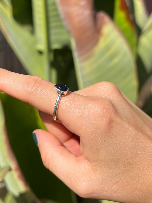 Spectrolite Teardrop Dainty Ring- Size 7.25