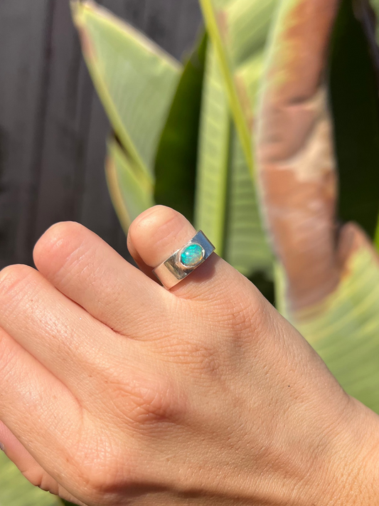 Ethiopian Opal Sterling Silver Pinky Ring - Size 4