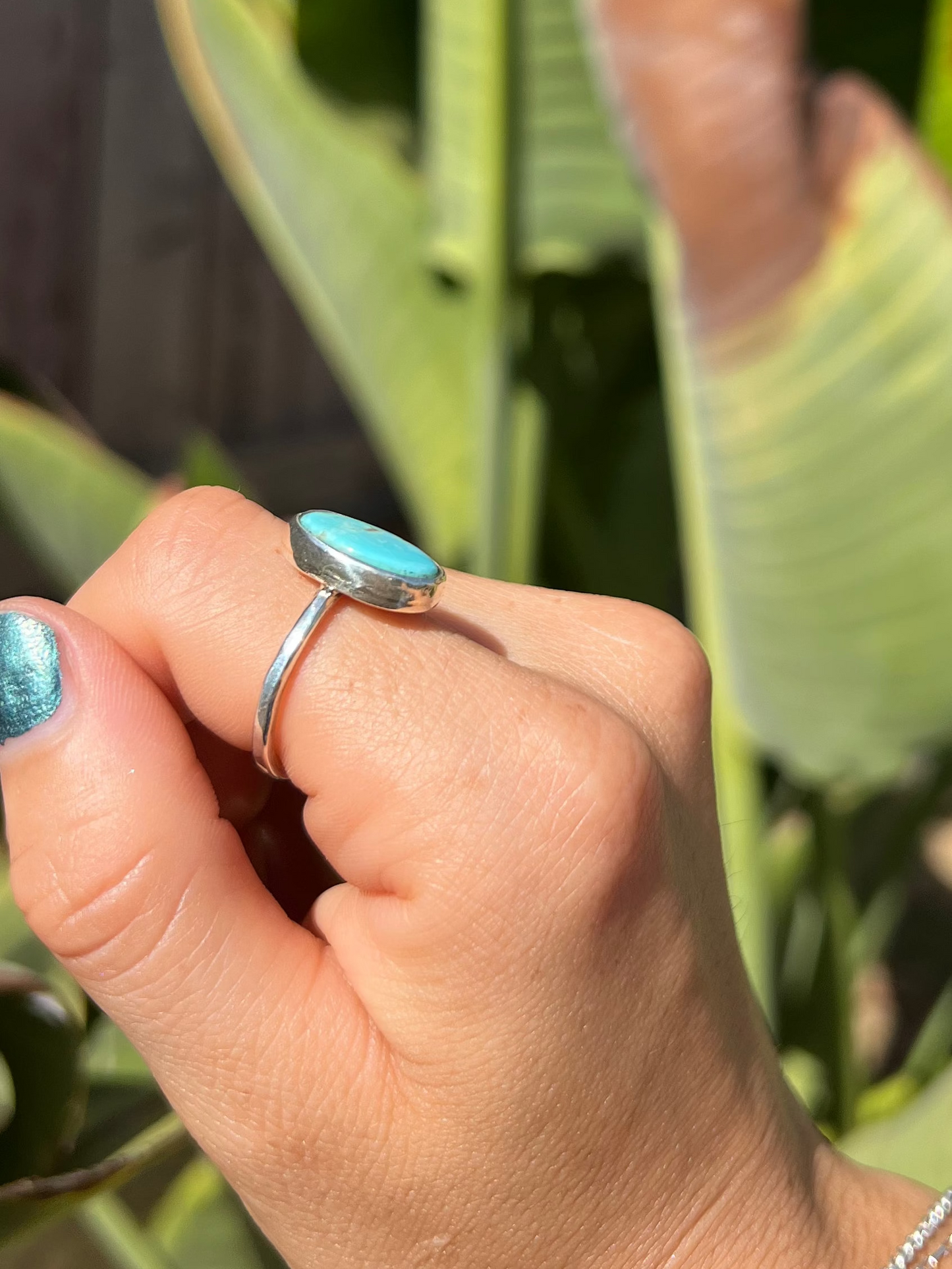 Oval Turquoise Sterling Silver Ring - Size 7.75