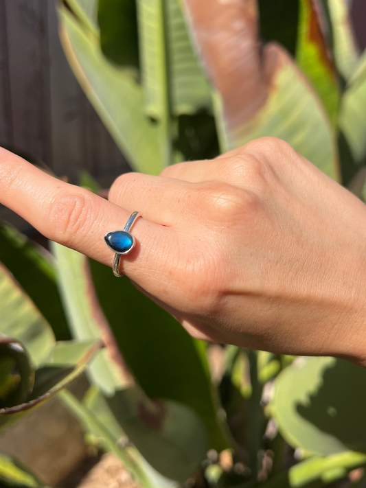 Spectrolite Teardrop Dainty Ring- Size 7.25