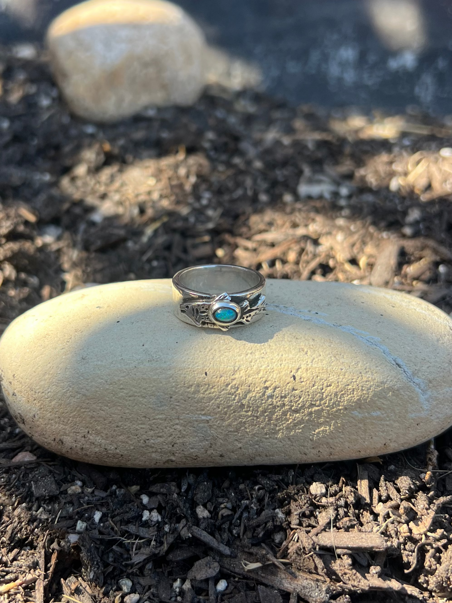 Ethiopian Opal Rainbow Trout Fish Ring- Size 8.25 (One of a Kind)