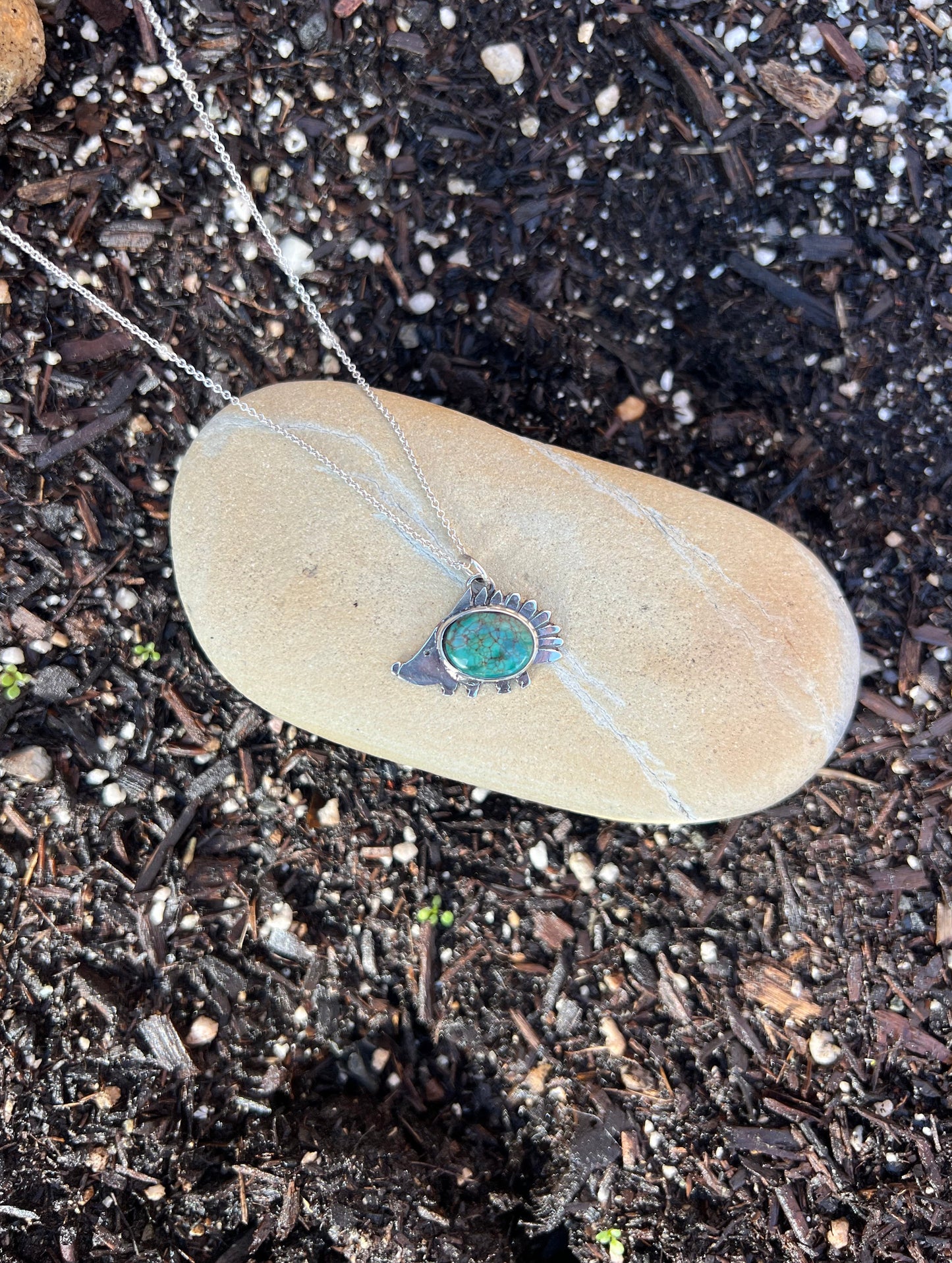 Sterling Silver Turquoise Hedgehog Pendant Necklace