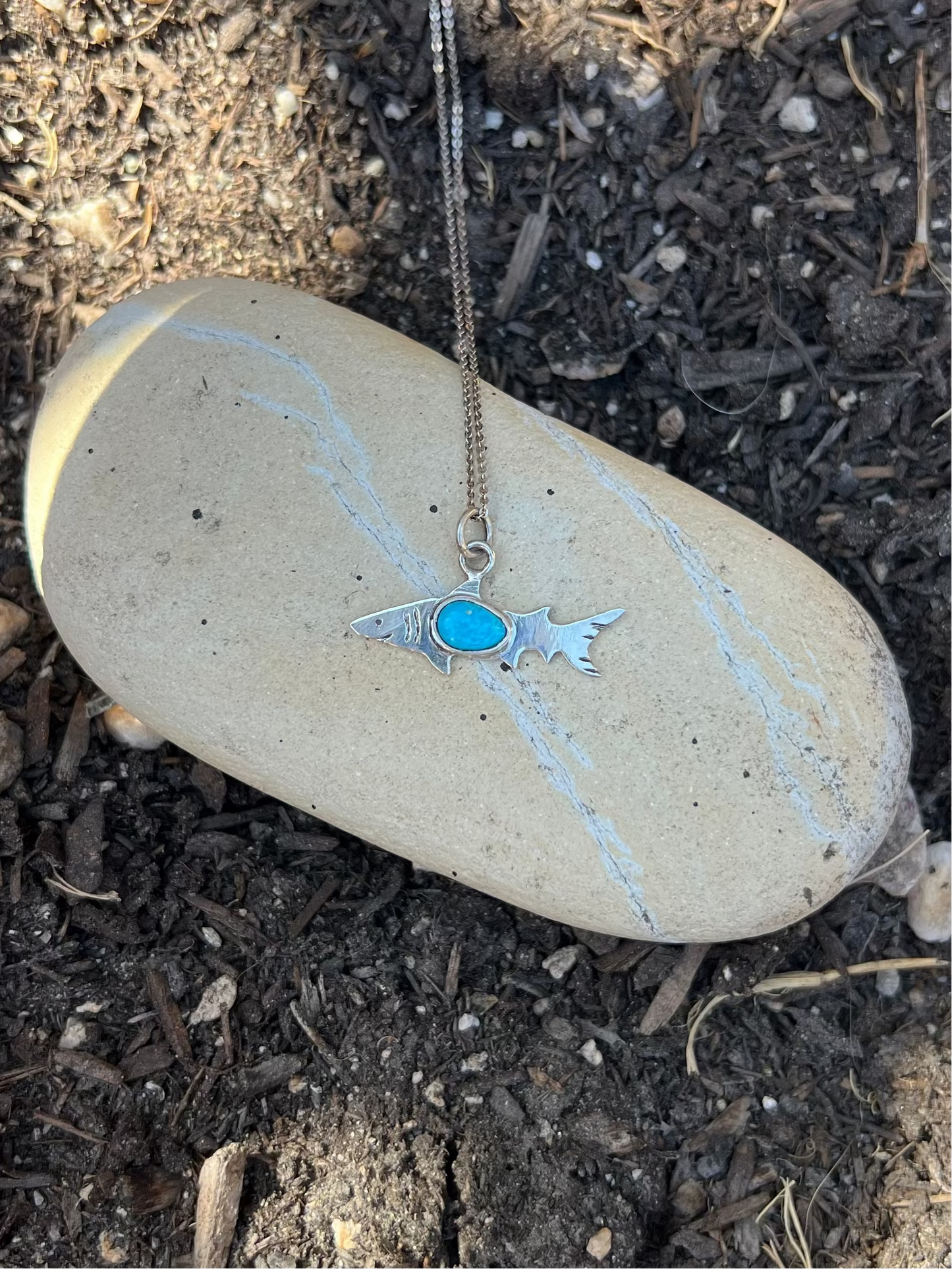Dainty Turquoise Sterling Silver Shark Necklace (One of a Kind)