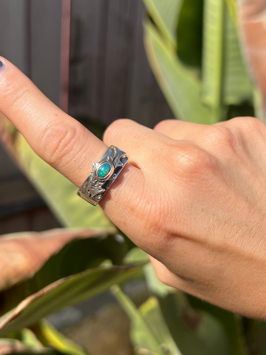 Ethiopian Opal Rainbow Trout Fish Ring- Size 8.25 (One of a Kind)