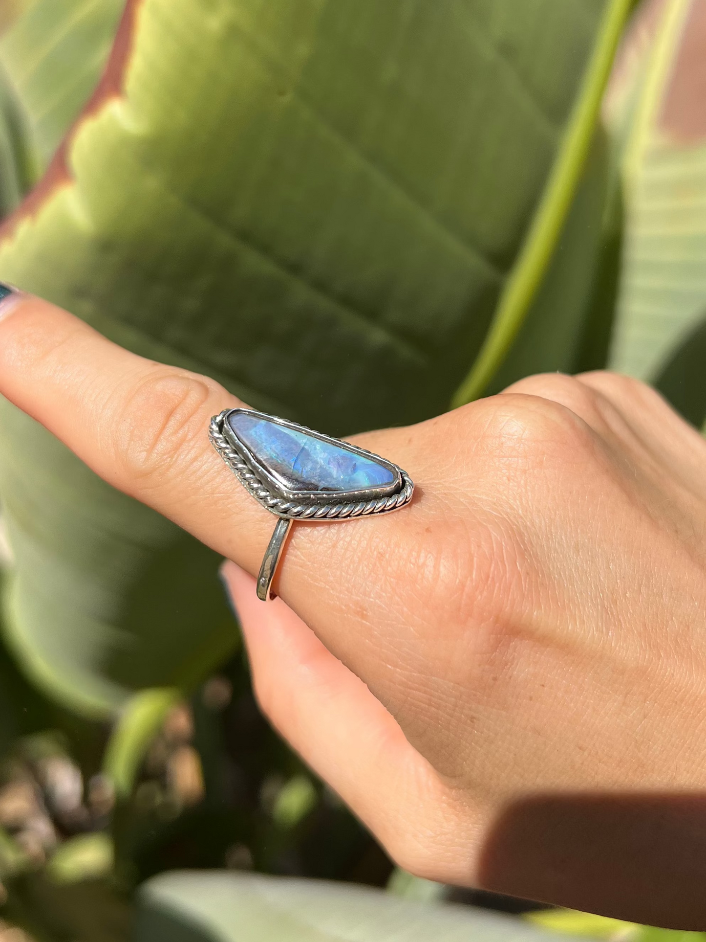 Australian Boulder Opal Twist Ring- Size 8.25