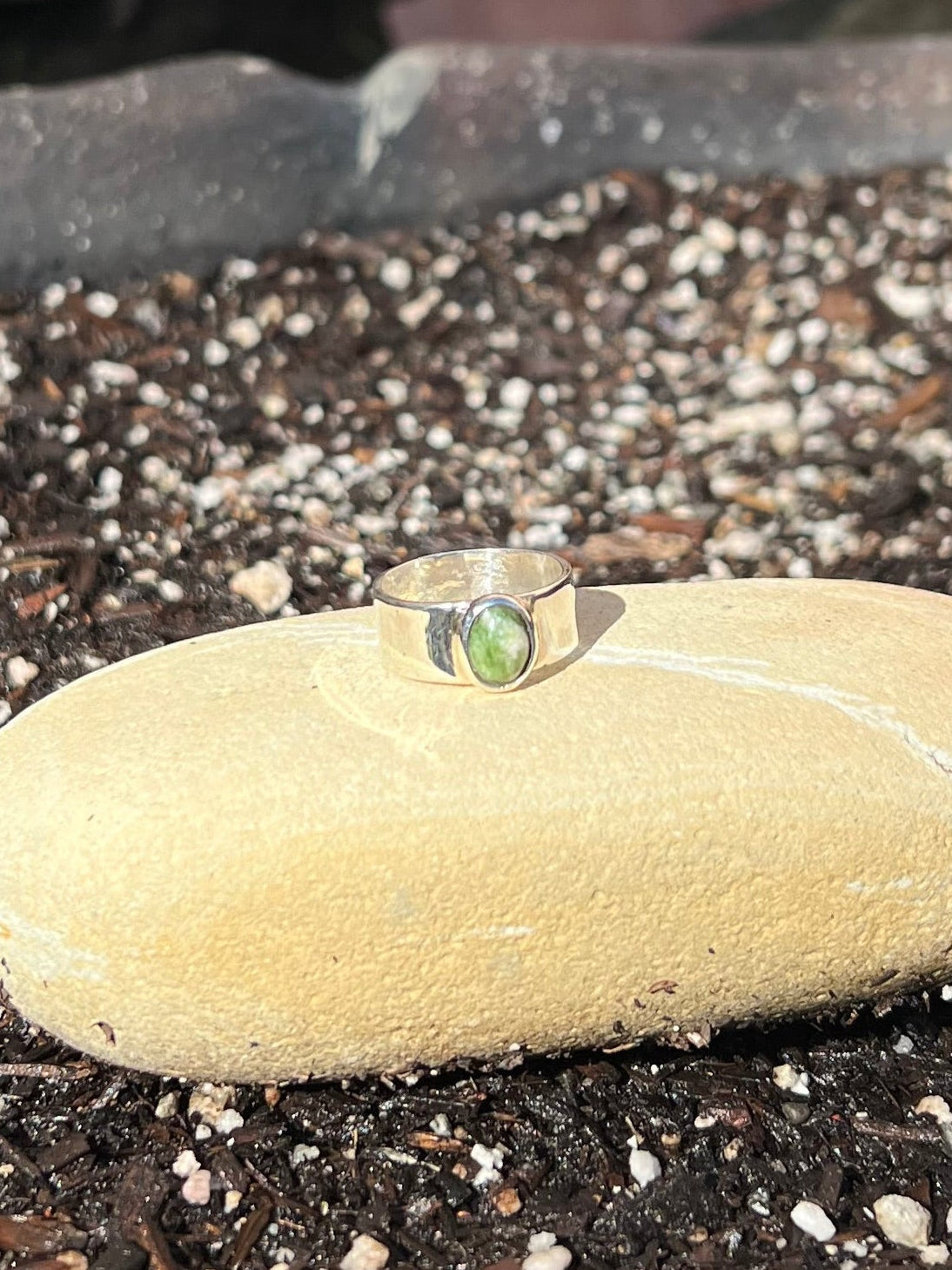 Jade Sterling Silver Band - Size 7.5