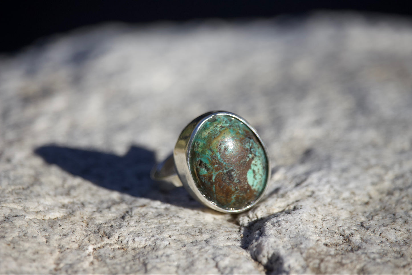 Turquoise Statement Sterling Silver Ring - Size 6.5