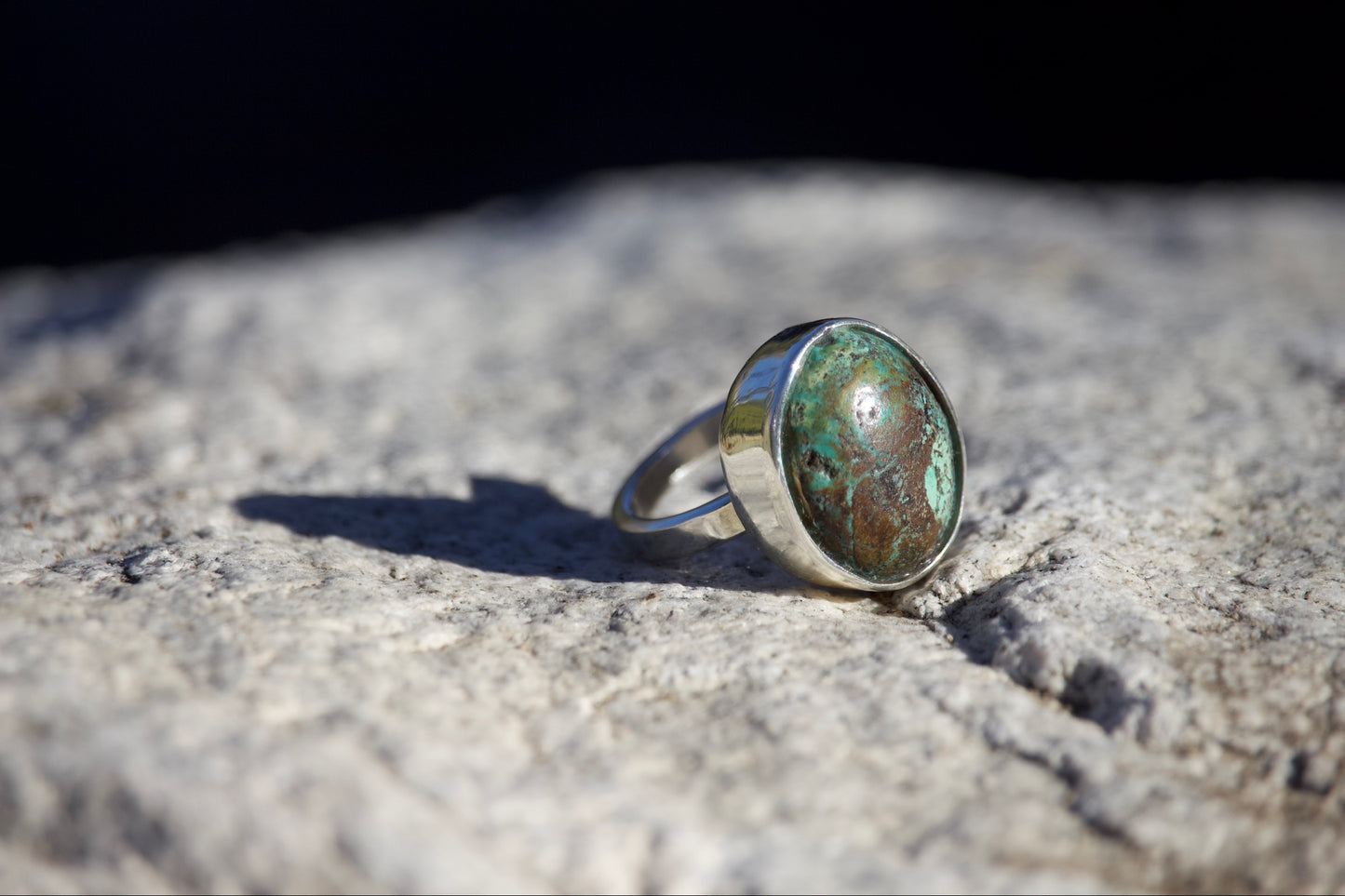 Turquoise Statement Sterling Silver Ring - Size 6.5