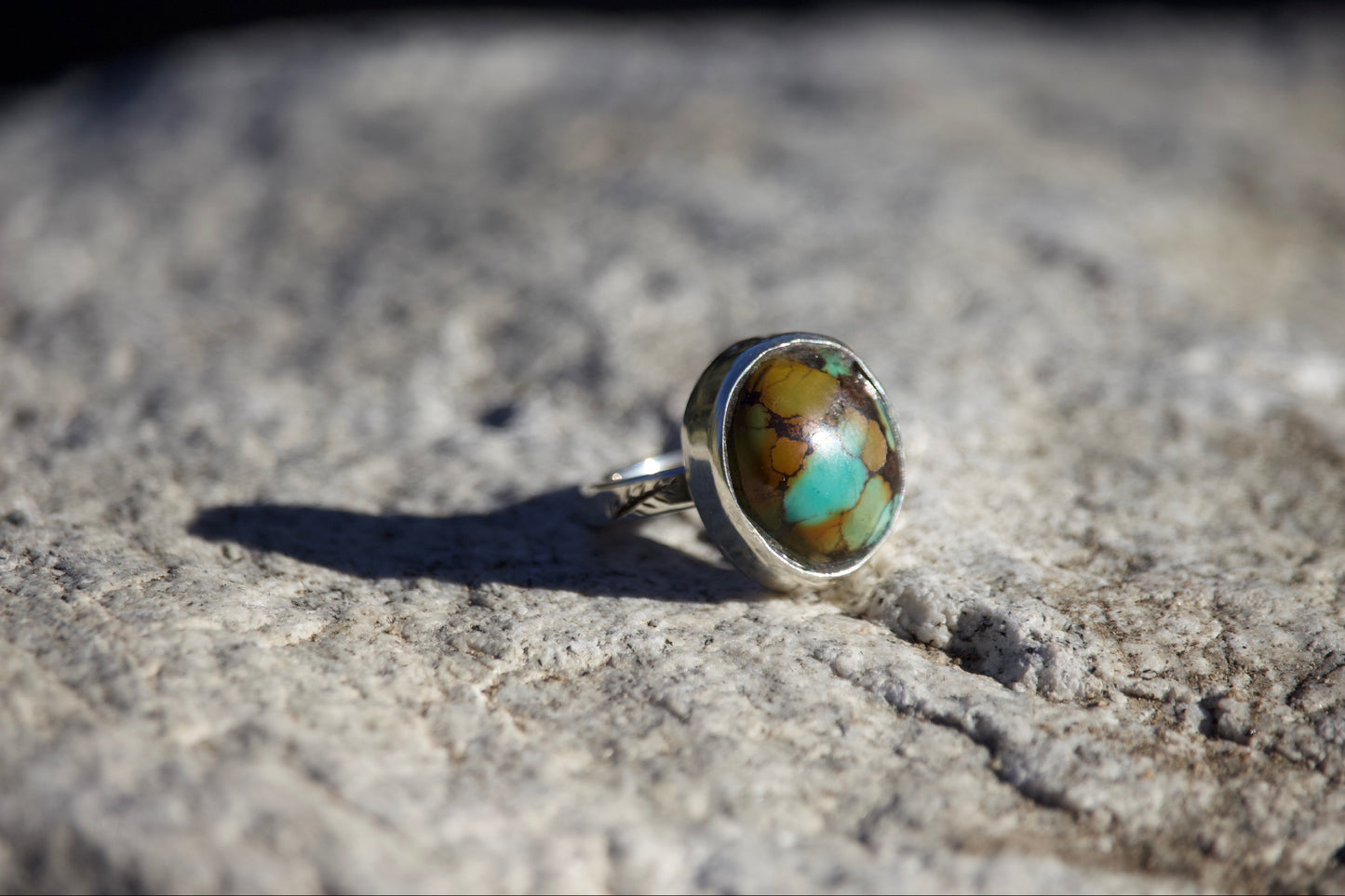 Turquoise Hand Engraved Sterling Silver Ring - Size 6