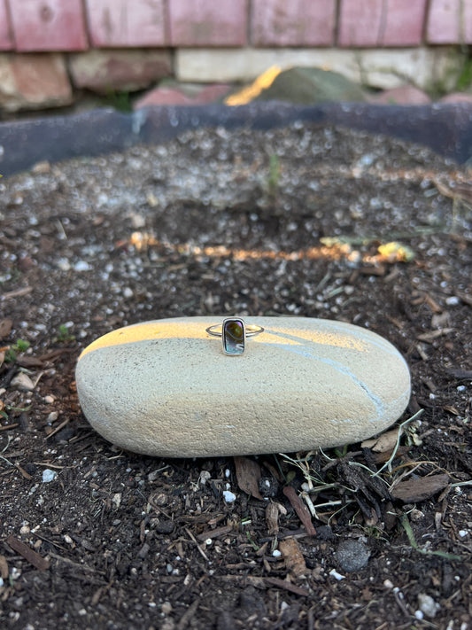 Abalone Shell Rectangle Sterling Silver Ring - Size 6.5