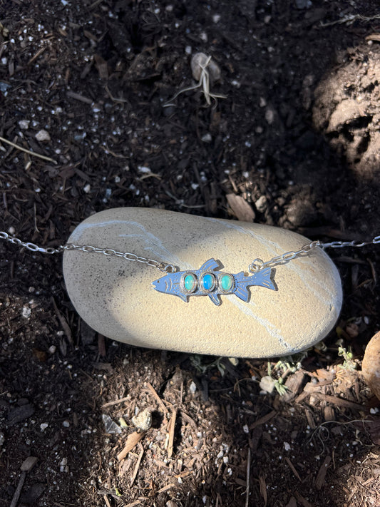 Ethiopian Opal Rainbow Trout Sterling Silver Necklace (One-of-a-Kind)