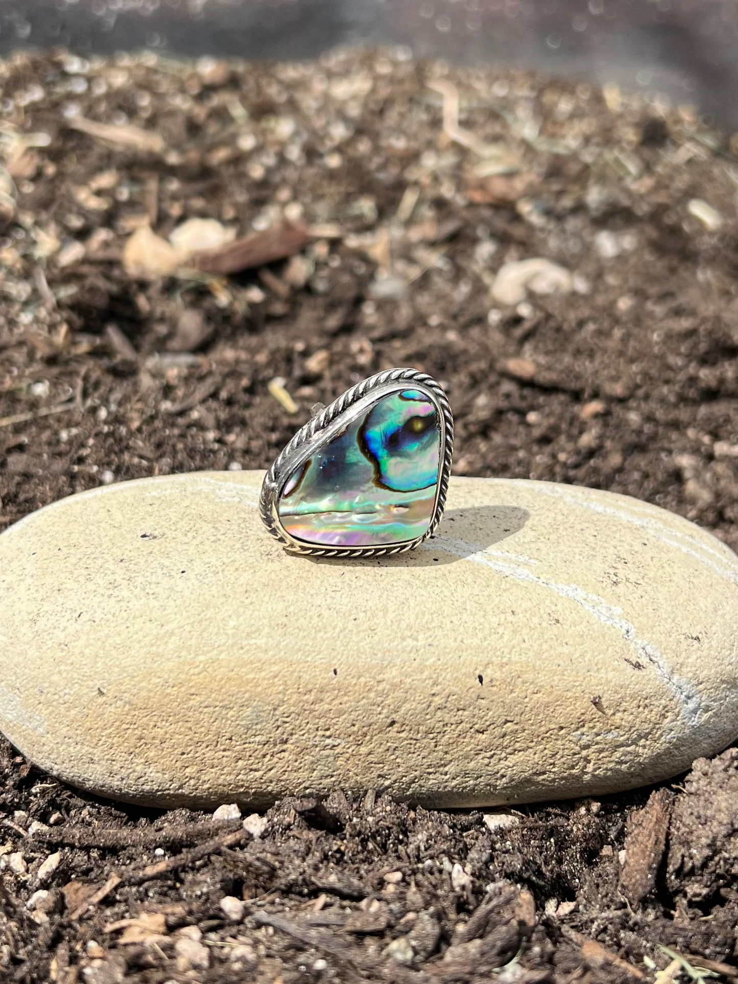 Abalone Shell Twist Silver Ring (One of a Kind) - Size 7
