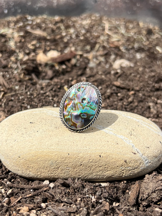 Abalone Shell Twist Silver Ring (One of a Kind) - Size 7.5