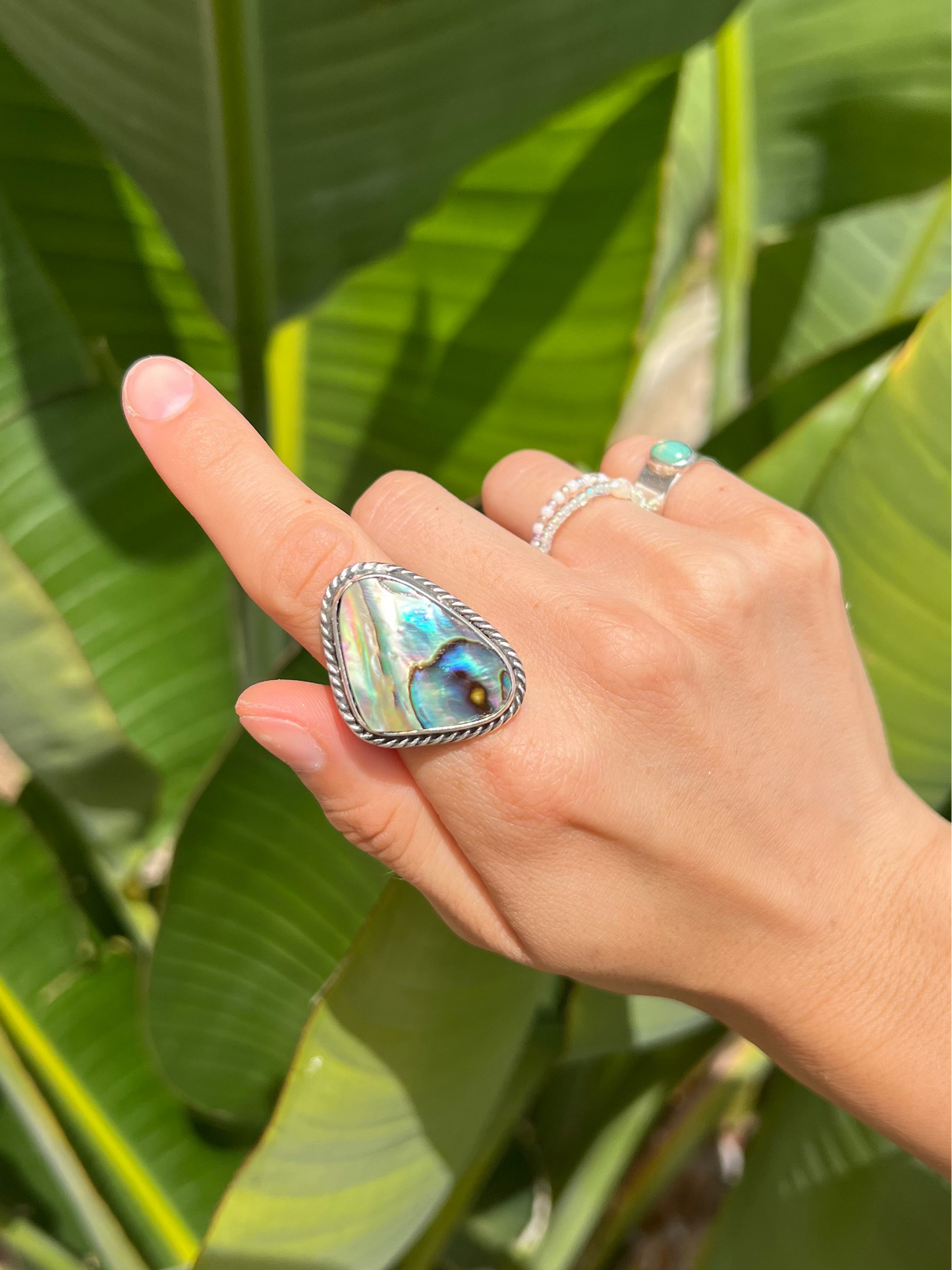 Abalone Shell Twist Silver Ring (One of a Kind) - Size 7