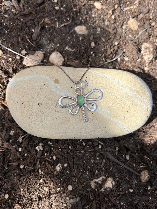 Sterling Silver Ethiopian Opal Dragonfly Necklace (One of a Kind)