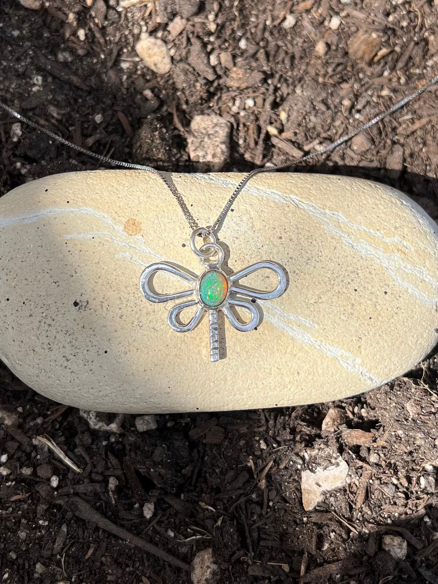Sterling Silver Ethiopian Opal Dragonfly Necklace (One of a Kind)