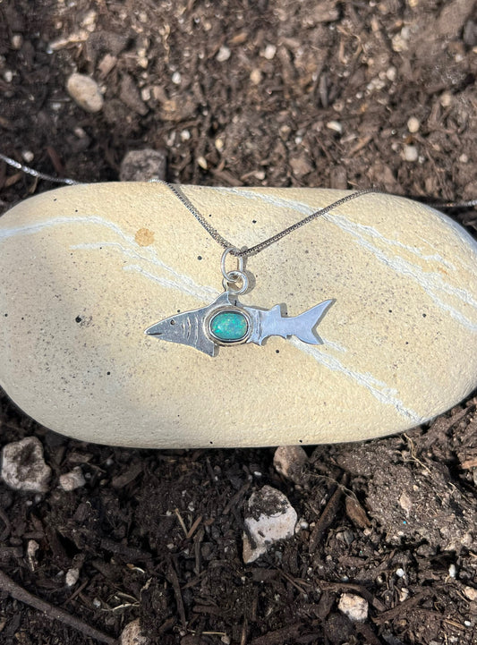 Ethiopian Opal Shark Sterling Silver Necklace (One-of-a-Kind)