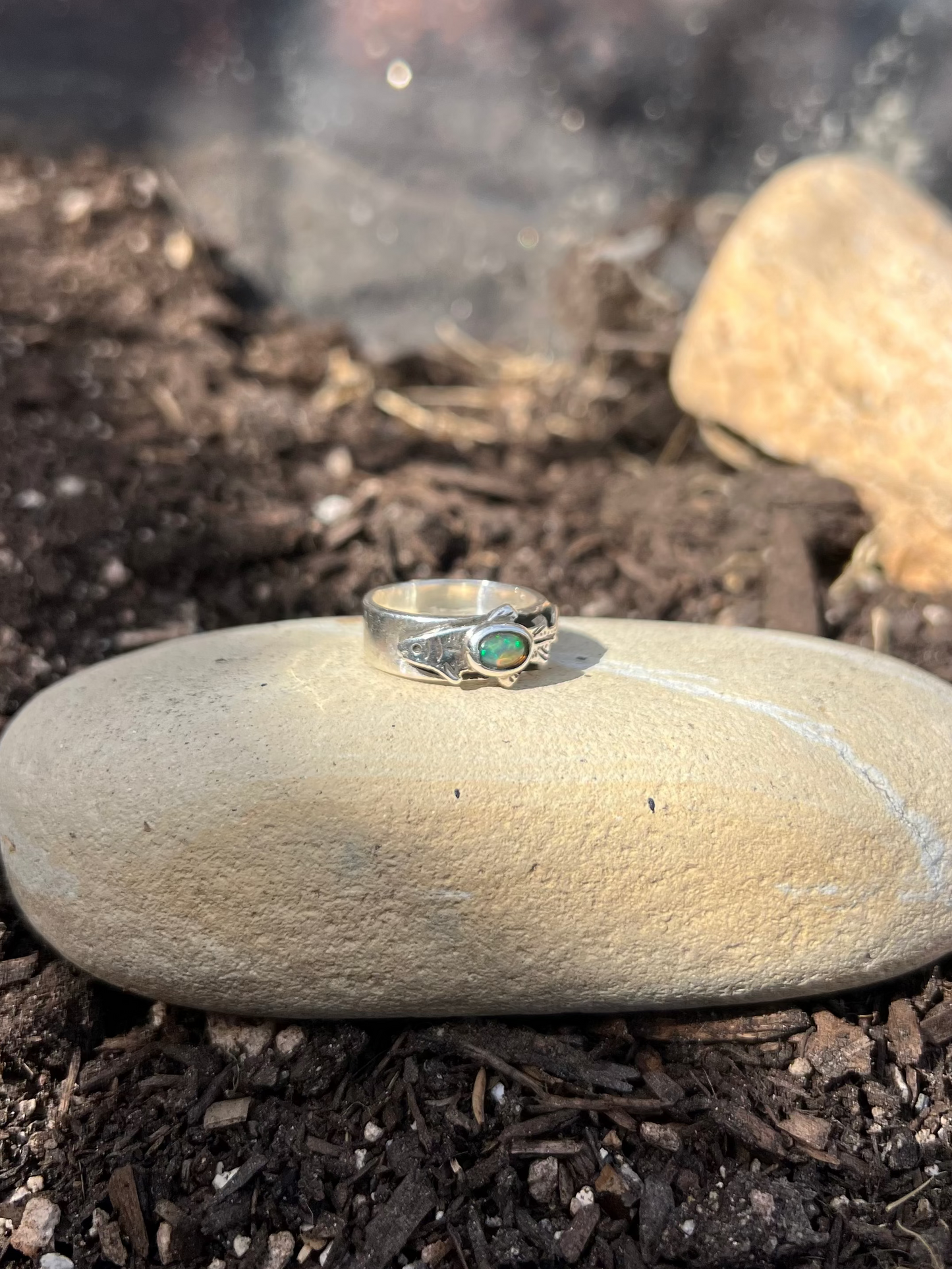 Custom Ethiopian Opal Rainbow Trout Fish Ring- Size 7 (One of a Kind)
