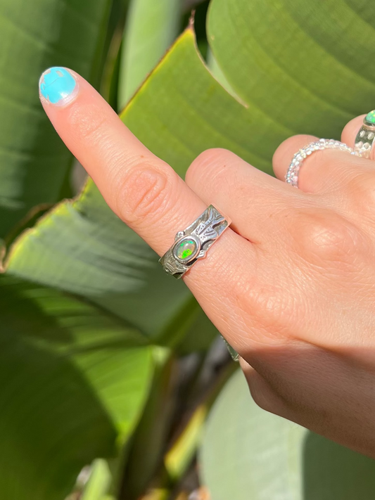 Ethiopian Opal Rainbow Trout Fish Ring- Size 7.75 (One of a Kind)