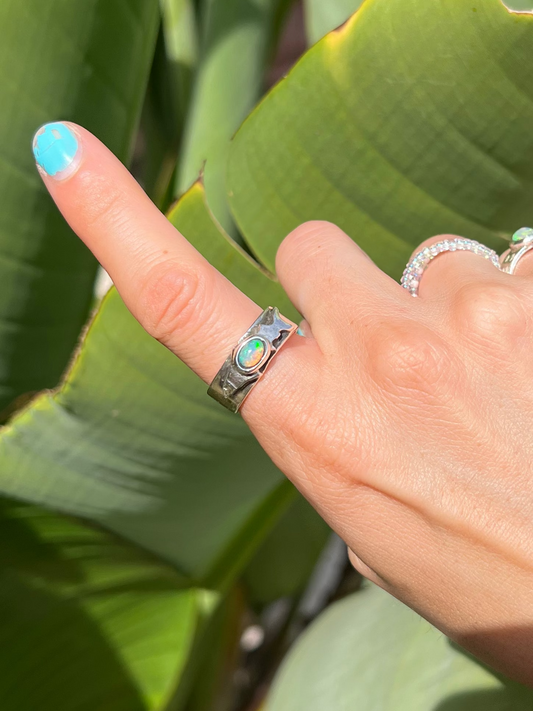 Ethiopian Opal Shark Ring- Size 8.5 (One of a Kind)