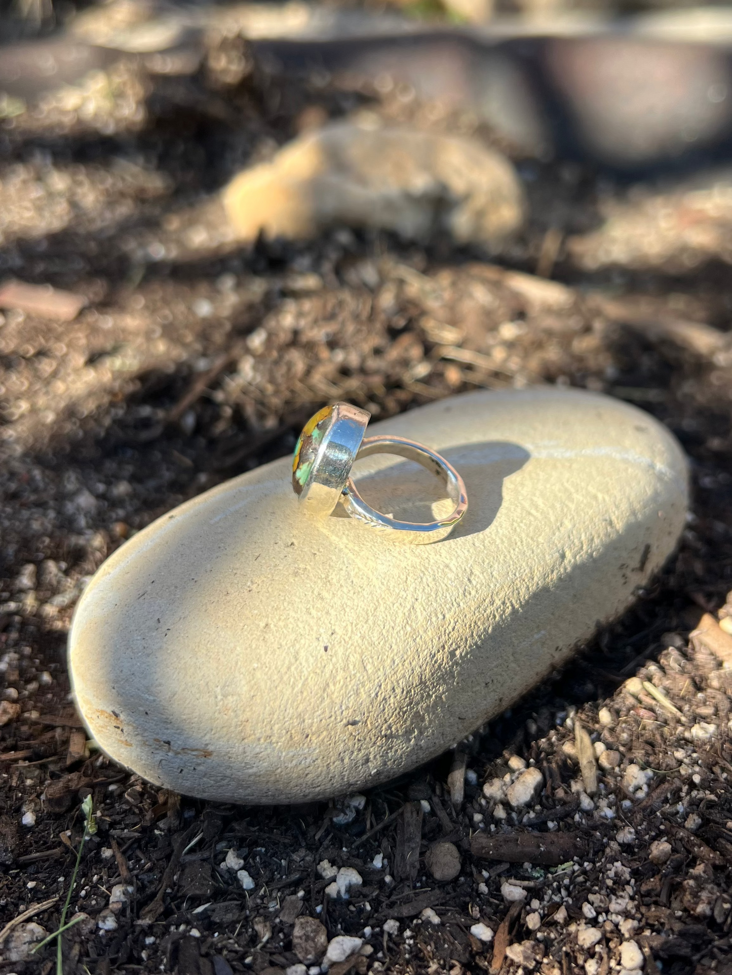 Turquoise Hand Engraved Sterling Silver Ring - Size 6