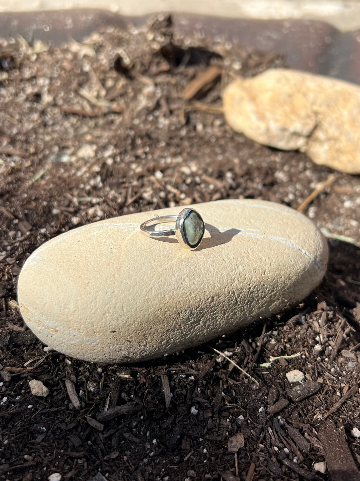 Dainty Mint Baroque Pearl Sterling Silver Ring - Size 7
