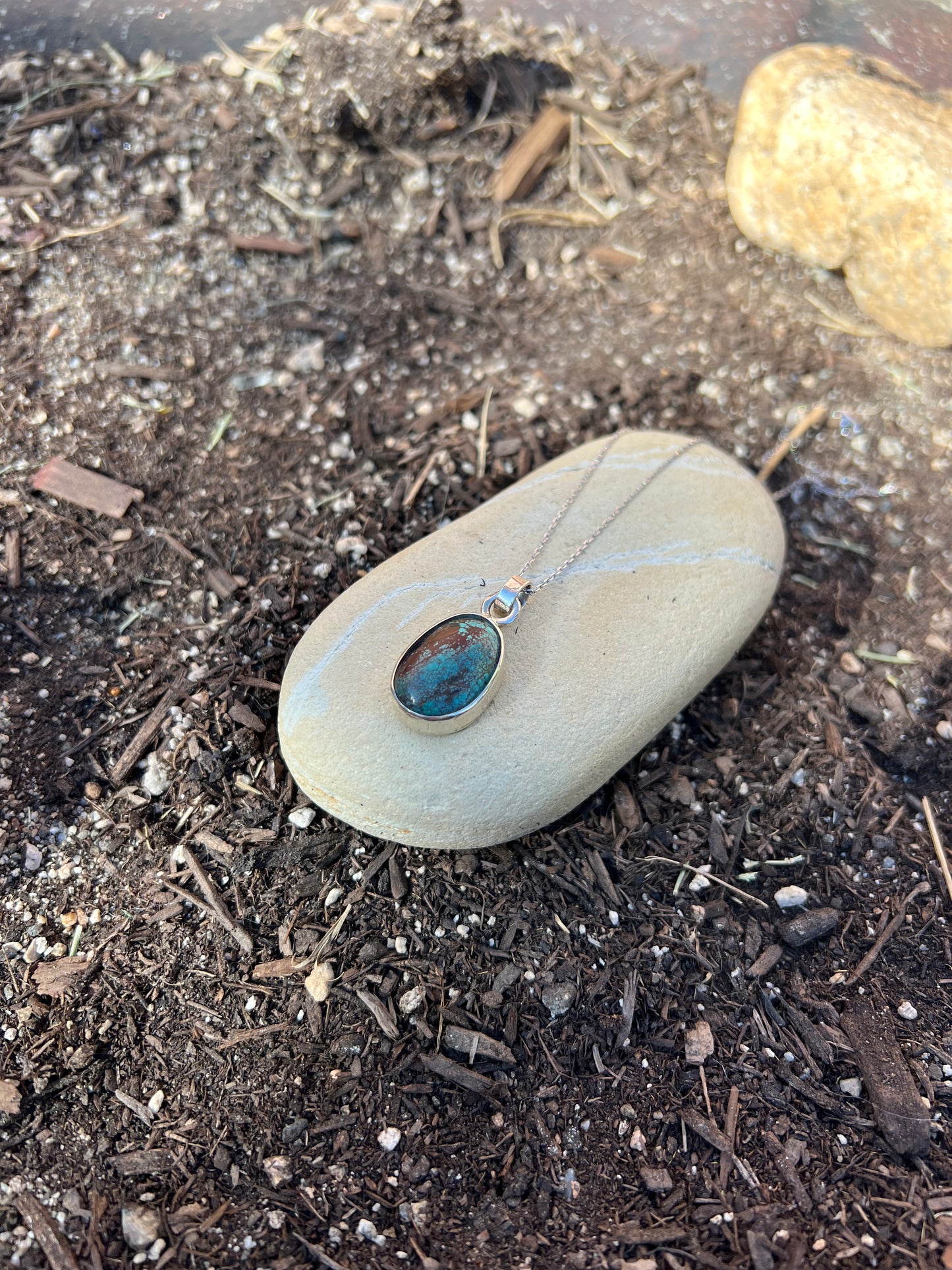 Turquoise Sterling Silver Necklace with Engraving