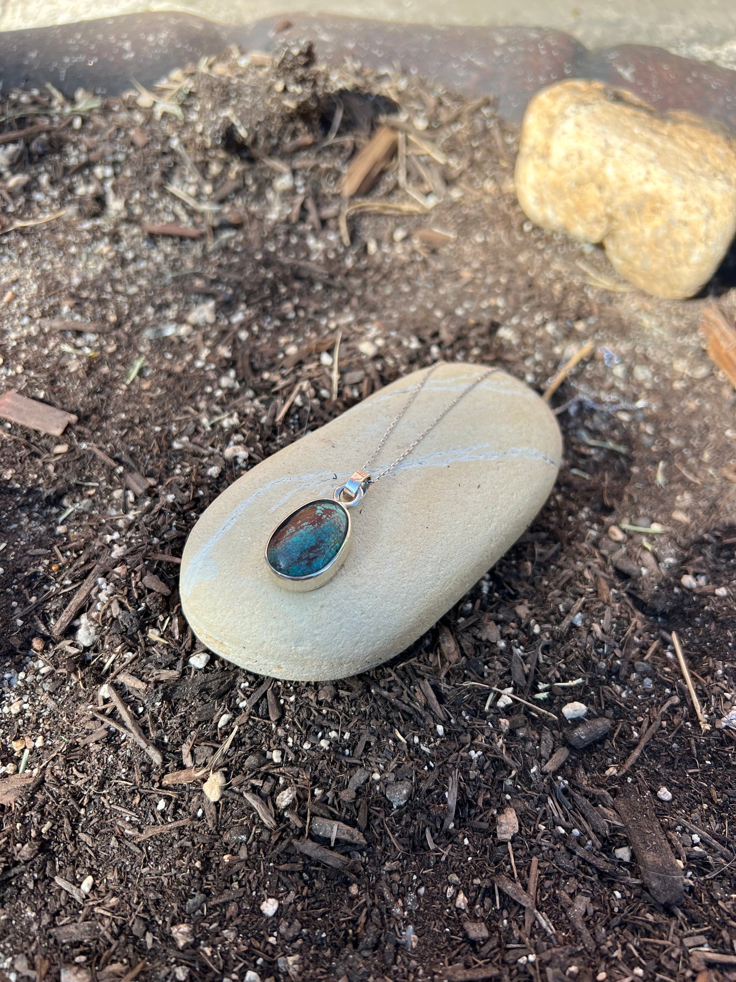 Turquoise Sterling Silver Necklace with Engraving