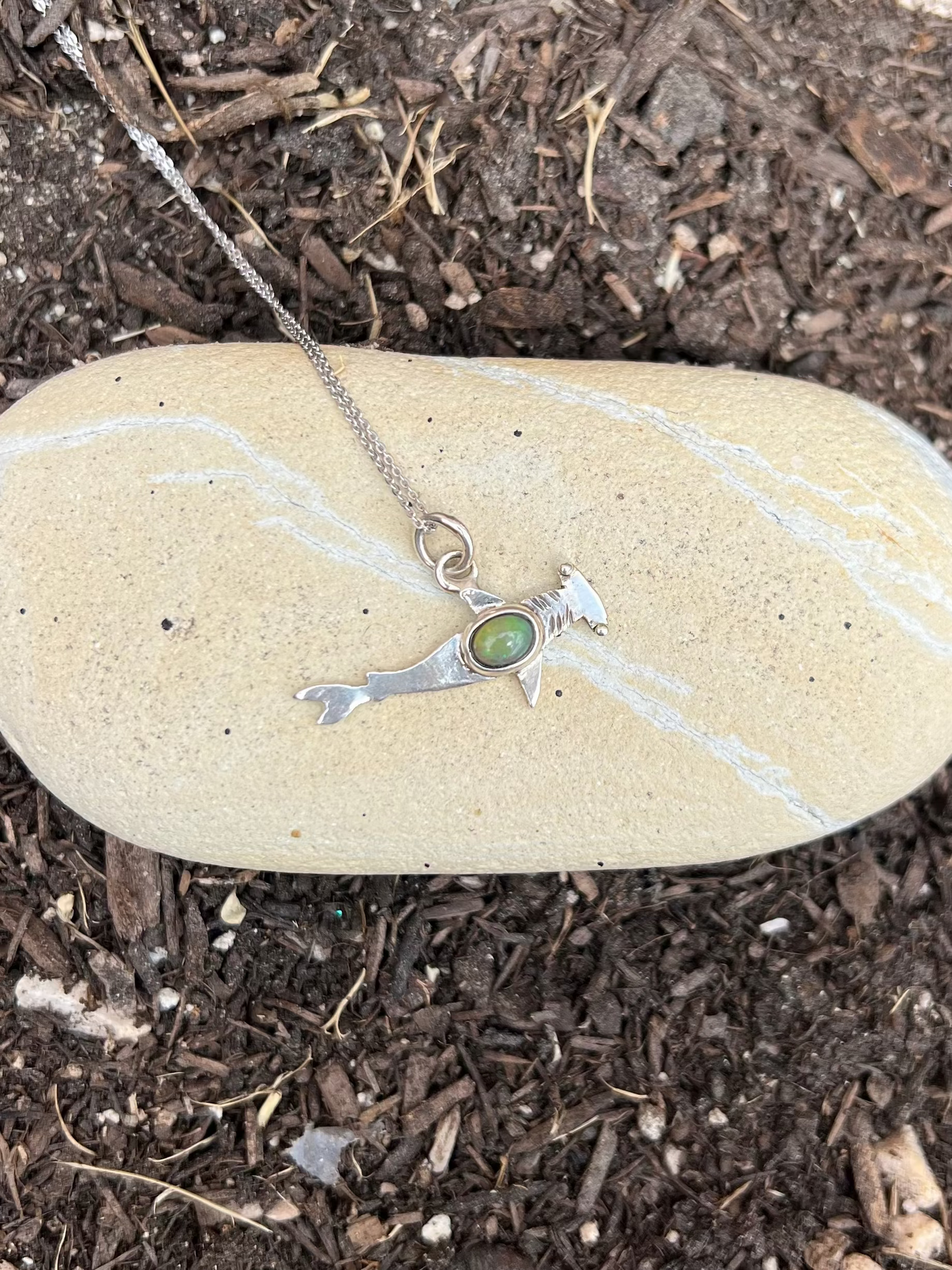 Ethiopian Opal Hammerhead Shark Sterling Silver Necklace