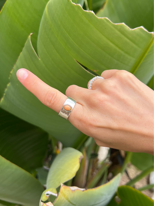 Ethiopian African Opal Sterling Silver Band - Size 7.5