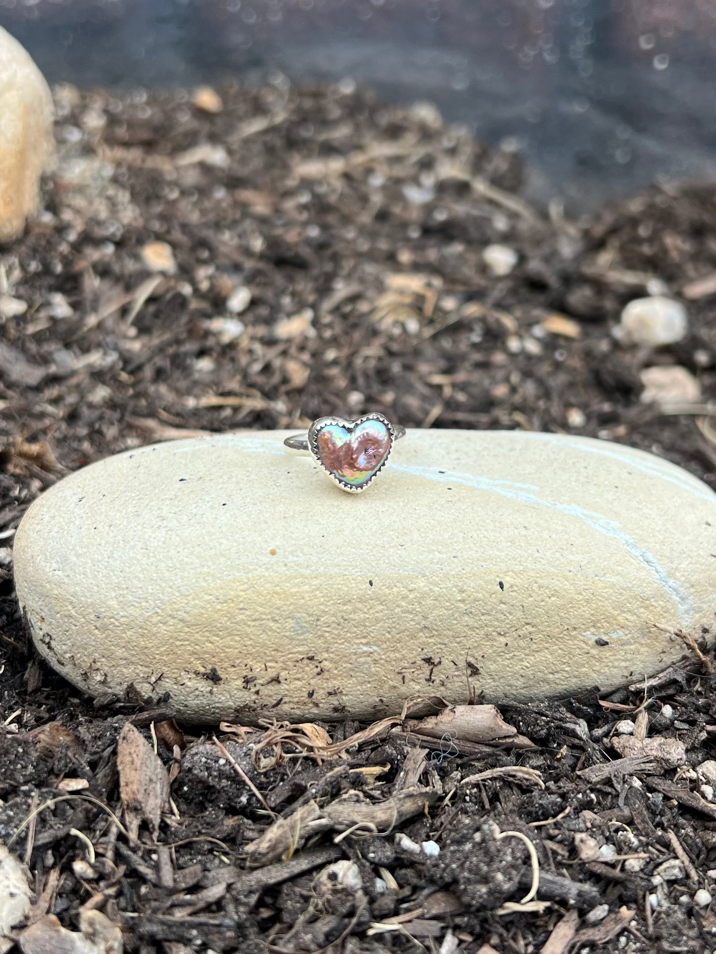 Dainty Heart Pearl Ring - Size 7